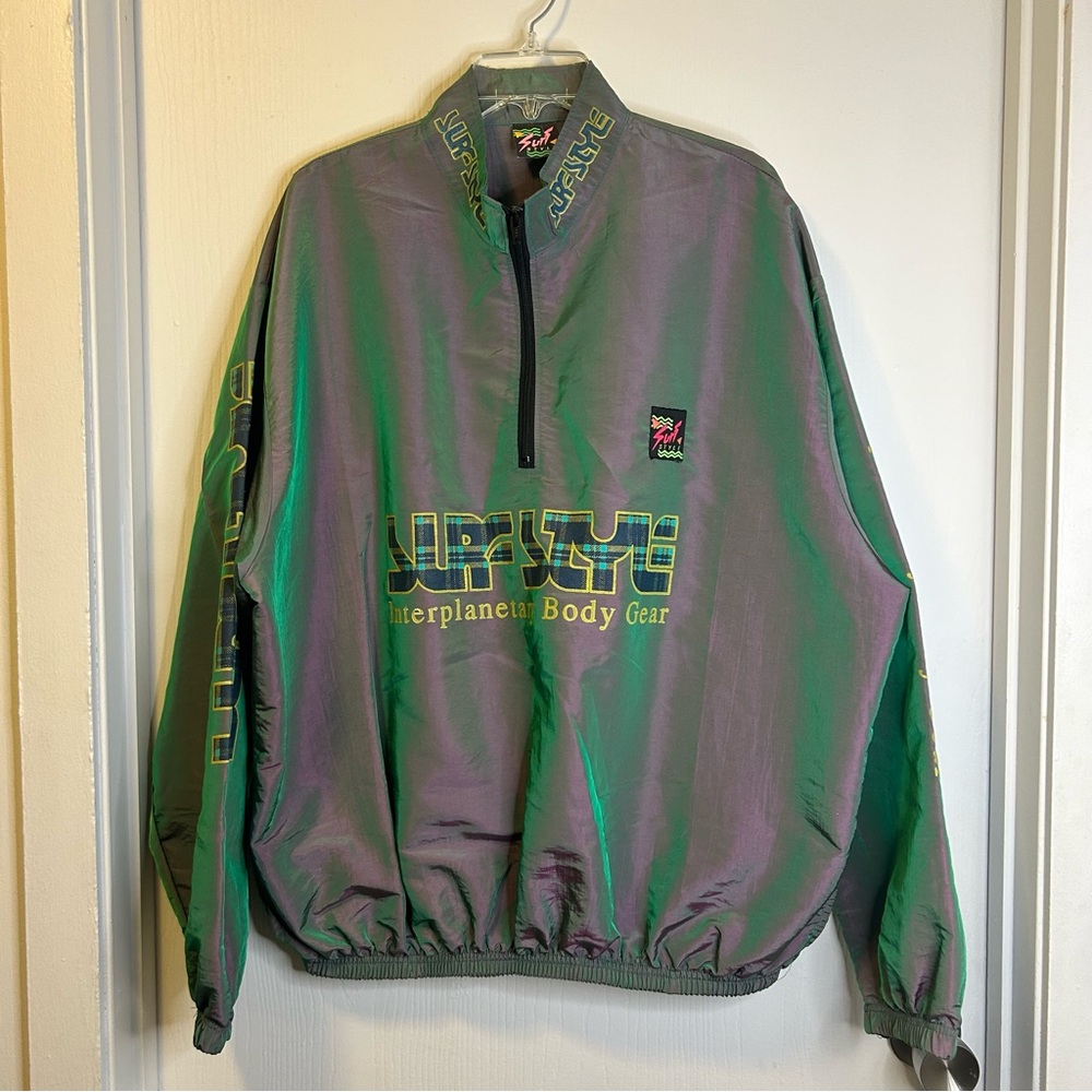 surf style Green and Purple Pullover Windbreaker Jacket